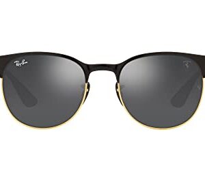 Ray-Ban RB8327M Scuderia Ferrari Collection Round Sunglasses, Black on Matte Gold/Grey Gradient Mirrored Silver, 53 mm