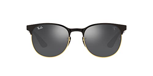 Ray-Ban RB8327M Scuderia Ferrari Collection Round Sunglasses, Black on Matte Gold/Grey Gradient Mirrored Silver, 53 mm