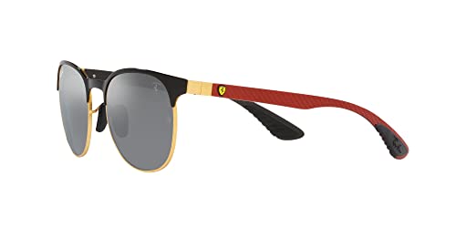 Ray-Ban RB8327M Scuderia Ferrari Collection Round Sunglasses, Black on Matte Gold/Grey Gradient Mirrored Silver, 53 mm