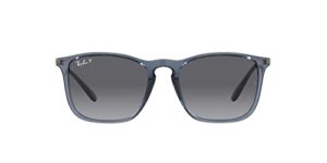ray-ban men's rb4187f chris low bridge fit square sunglasses, transparent blue/grey gradient polarized, 54 mm