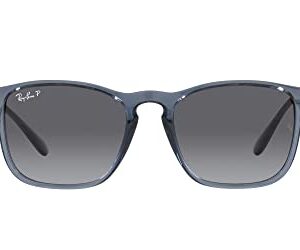 Ray-Ban Men's RB4187F Chris Low Bridge Fit Square Sunglasses, Transparent Blue/Grey Gradient Polarized, 54 mm