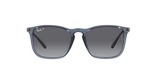 Ray-Ban Men's RB4187F Chris Low Bridge Fit Square Sunglasses, Transparent Blue/Grey Gradient Polarized, 54 mm