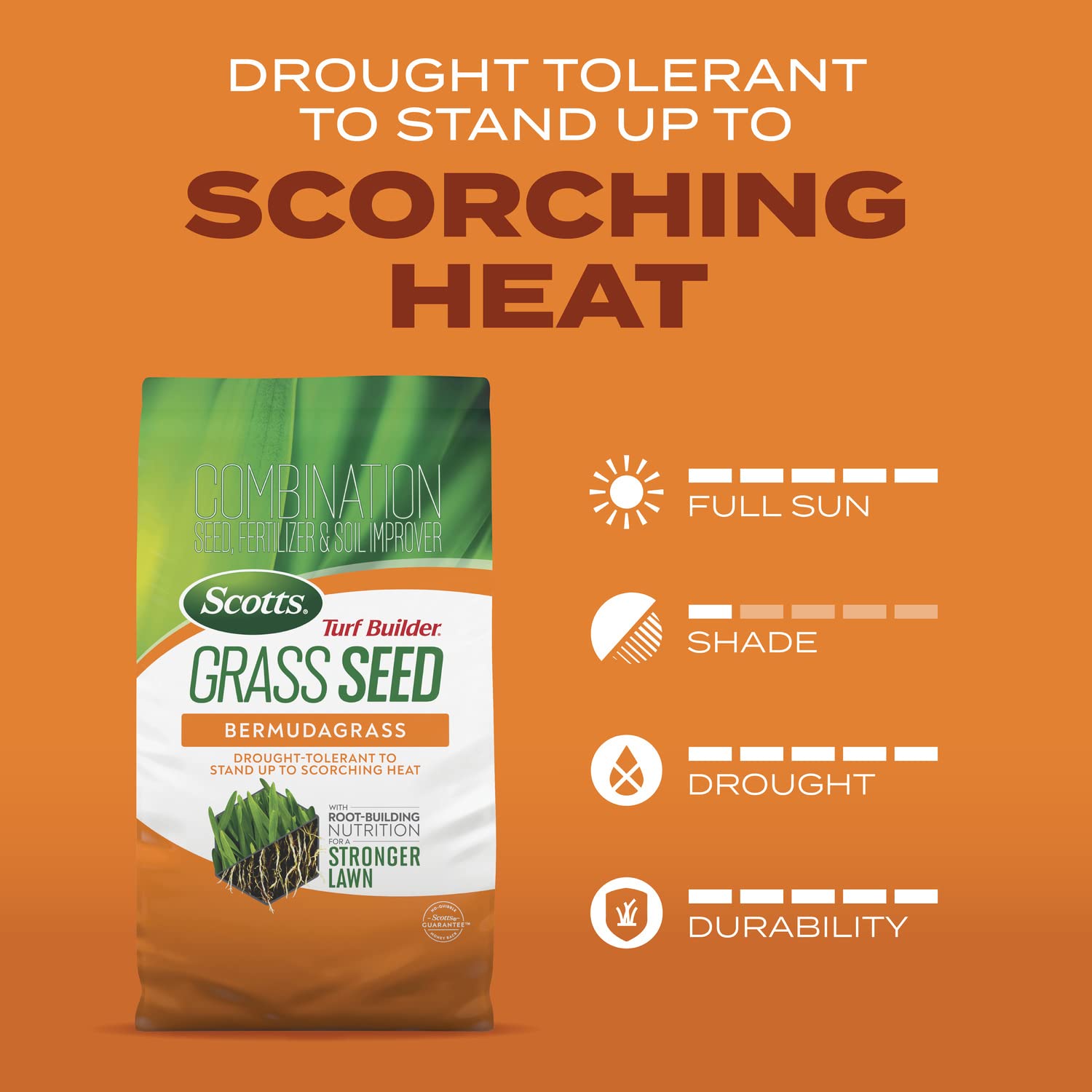 Scotts Turf Builder Grass Seed Bermudagrass with Fertilizer and Soil Improver, Drought-Tolerant, 8 lbs.