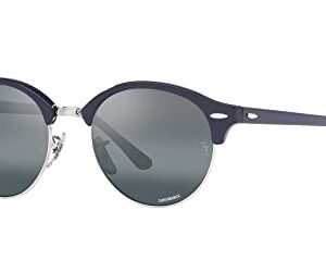 Ray-Ban RB4246 Clubround Round Sunglasses, Blue on Silver/Dark Blue Gradient Mirrored Polarized, 51 mm
