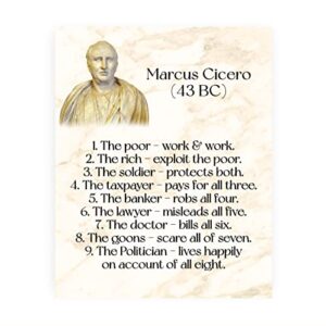 the politician lives happily off others - marcus cicero quotes political wall art, this vintage bust wall art print is an inspirational wall decor for home decor, office decor, unframed - 8 x 10