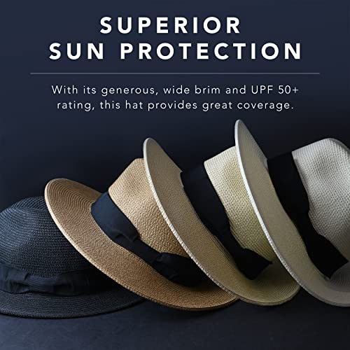 Women Fedora Sun Hat with Wide Brim—Foldable Roll-Up Straw Beach Hat UPF 50 Khaki