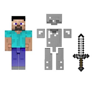 mattel minecraft diamond level steve action figure & die-cast accessories, collectible toy inspired by video game, 5.5 inch