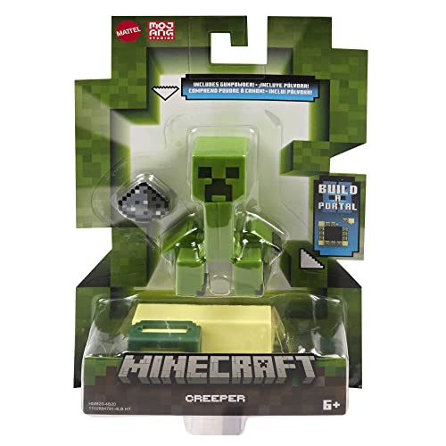 Mattel Minecraft Toys 3.25-Inch Action Figure, Creeper With Accessory & Portal Piece, Toy Collectible Inspired By Video Game