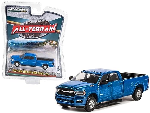 2021 Dodge Ram 3500 Big Horn Sport 4x4, Blue - Greenlight 35230F/48-1/64 Scale Diecast Car