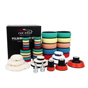 CARROAD 44pcs Drill Buffing Pad Detail Polishing Pad Mix Size Car Detailing Kit with 5/8-11 Thread Backing pad & Adapters for Buffer Polisher Car Sanding, Polishing, Waxing, Sealing Glaze