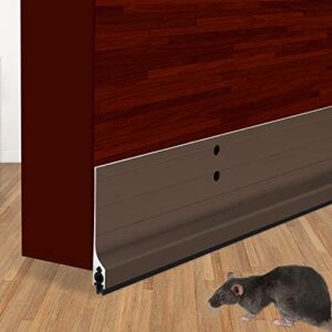 USUKUE 42 inch Door Draft Stopper Bottom Mice Seal Strip Metal Blocker, Aluminium Mouse Sweep 2" Height, Brown