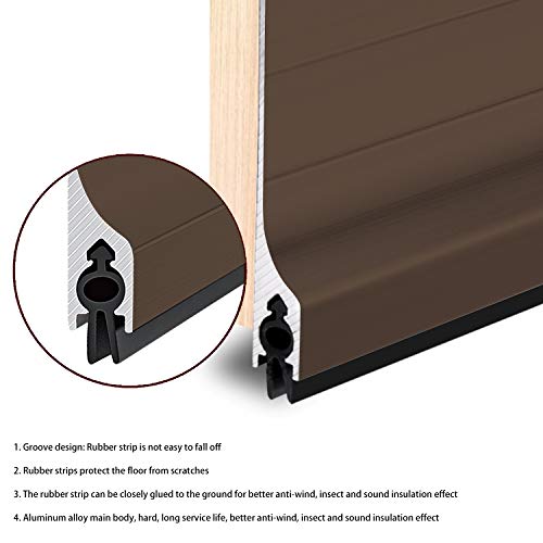 USUKUE 42 inch Door Draft Stopper Bottom Mice Seal Strip Metal Blocker, Aluminium Mouse Sweep 2" Height, Brown