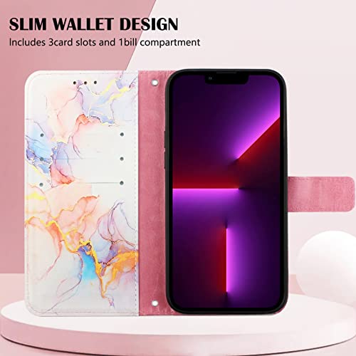 ONV Wallet Case for Oppo Reno 6 Pro+ 5G - Long Neck Lanyard Marble Painted Stand Card Slot Leather Flip Case + TPU Inner Shell Cover for Oppo Reno 6 Pro+ 5G [Marble] -White