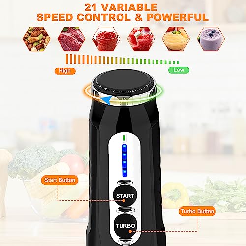 Immersion Hand Blender: 3-Angle Adjustable with Variable 21-Speed Control, Powerful Hand Blender Electric for Milkshakes | Smoothies | Soup| Puree | Baby Food (Black)