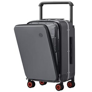 mixi carry on luggage wide handle luxury design rolling travel suitcase pc hardside with aluminum frame hollow spinner wheels, with cover, 20 inch, rock grey