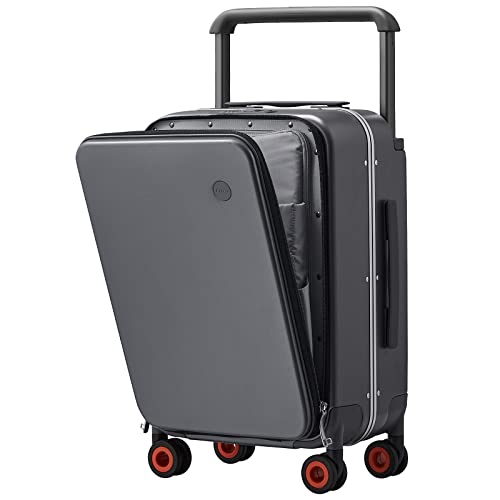 mixi Carry On Luggage Wide Handle Luxury Design Rolling Travel Suitcase PC Hardside with Aluminum Frame Hollow Spinner Wheels, with Cover, 20 inch, Rock Grey