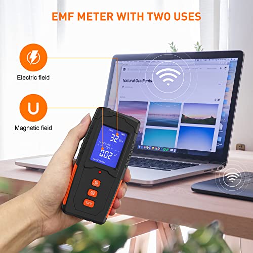 NOPWOK EMF Meter Rechargeable Electromagnetic Field Radiation Detector Handheld Digital LCD EMF Reader Temperature Measure, Tester for Home Inspections, Outdoor and Ghost Hunting