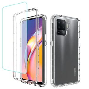 gufuwo case for oppo a94 4g/reno 5 lite/f19 pro/reno 5f case with tempered glass screen protector, clear 360 full body protection hard shell+soft tpu shockproof cover cases for oppo a94 4g (clear)