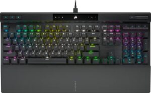 corsair k70 pro rgb optical-mechanical gaming keyboard - opx linear switches, pbt double-shot keycaps, 8,000hz hyper-polling, magnetic soft-touch palm rest - na layout, qwerty - black