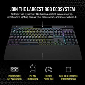 Corsair K70 PRO RGB Optical-Mechanical Gaming Keyboard - OPX Linear Switches, PBT Double-Shot Keycaps, 8,000Hz Hyper-Polling, Magnetic Soft-Touch Palm Rest - NA Layout, QWERTY - Black