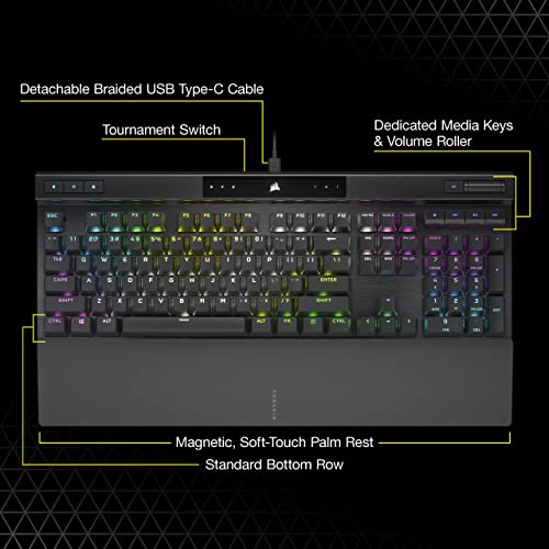 Corsair K70 PRO RGB Optical-Mechanical Gaming Keyboard - OPX Linear Switches, PBT Double-Shot Keycaps, 8,000Hz Hyper-Polling, Magnetic Soft-Touch Palm Rest - NA Layout, QWERTY - Black