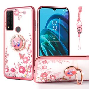 nancheng phone case for tcl 30 xe 5g, case for 6.52-inch tcl 30 xe 5g cute soft silicone pink cover for girls women with ring kickstand shockproof protection case - rose butterfly