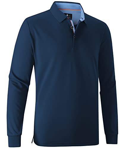 SWISSWELL Golf Shirts for Men Long Sleeve Work Polo Shirts Performance Athletic Shirts Navy 3XL