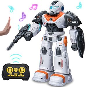 remote control robot toys for kids, rc robot toy with dancing/shooting, rechargeable programmable with 2.4ghz intelligent gesture sensing smart robot gift toy for 3 4 5 6 7 8+ year old kids boys girls