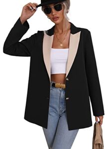 wdirara women's colorblock lapel button front long sleeve work office jacket blazer black m