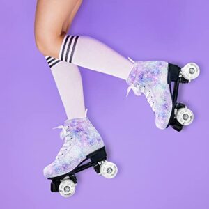 Nattork Women Roller Skates with Light Up Wheels, Unisex Retro Quad Skates for Outdoor & Indoor, Double Row Glitter Skates for Girls - Glitter(Women 8.5 US)