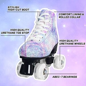 Nattork Women Roller Skates with Light Up Wheels, Unisex Retro Quad Skates for Outdoor & Indoor, Double Row Glitter Skates for Girls - Glitter(Women 8.5 US)