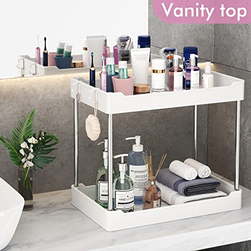 Tailide Under Sink Organizer, 2 Tier Bathroom Cabinet Organizer, Under Bathroom Sink Organizers and Storage, Under Kitchen Sink Organizers and Storage, Cleaning Supplies Organizer, White, 2 Pack