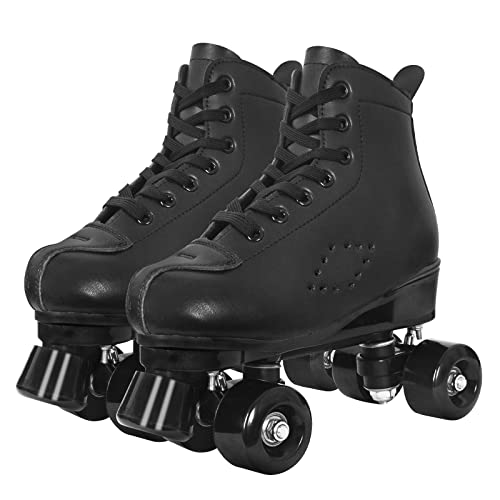 Nattork Women Roller Skates, Unisex Retro Quad Skates for Outdoor & Indoor, Double Row Skates for Girls - Black(Women 8.5 US)