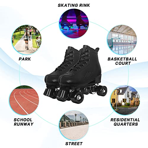 Nattork Women Roller Skates, Unisex Retro Quad Skates for Outdoor & Indoor, Double Row Skates for Girls - Black(Women 8.5 US)