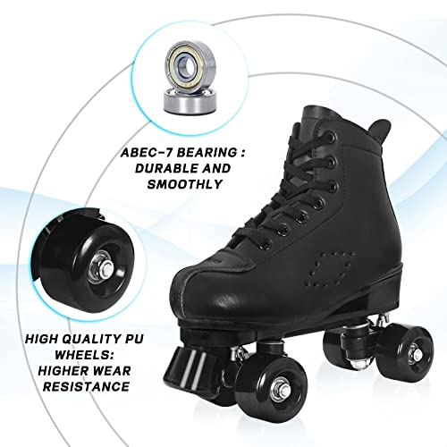 Nattork Women Roller Skates, Unisex Retro Quad Skates for Outdoor & Indoor, Double Row Skates for Girls - Black(Women 8.5 US)