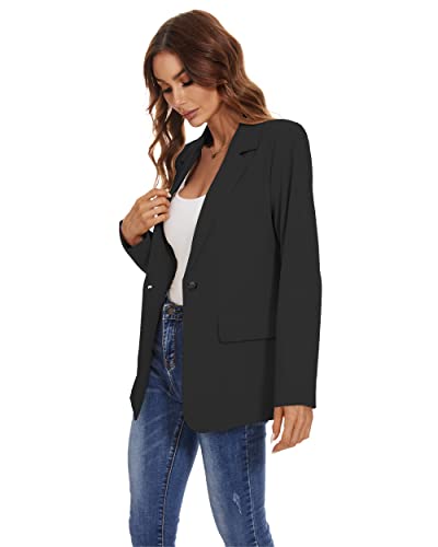 Women's Casual Blazers Long Sleeve Open Front Lapel Collar Work Office Blazers Jacket with Pockets Black