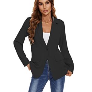 Women's Casual Blazers Long Sleeve Open Front Lapel Collar Work Office Blazers Jacket with Pockets Black