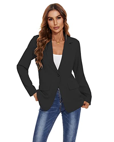 Women's Casual Blazers Long Sleeve Open Front Lapel Collar Work Office Blazers Jacket with Pockets Black