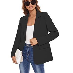 Women's Casual Blazers Long Sleeve Open Front Lapel Collar Work Office Blazers Jacket with Pockets Black