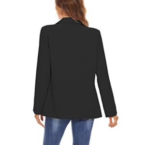 Women's Casual Blazers Long Sleeve Open Front Lapel Collar Work Office Blazers Jacket with Pockets Black