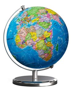 waldauge illuminated world globe with stand, 9" earth globes with stable heavy metal base for kids classroom learning, led constellation globe night light with hd printed map