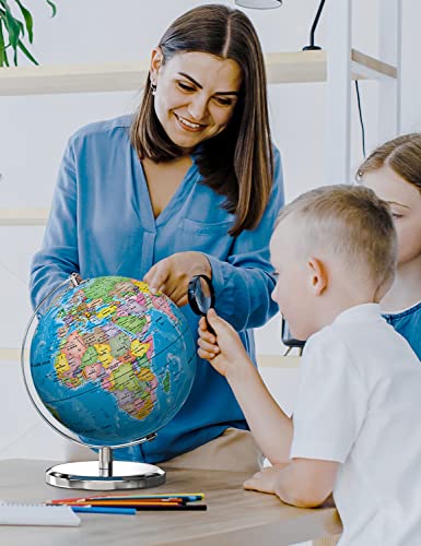 Waldauge Illuminated World Globe with Stand, 9" Earth Globes with Stable Heavy Metal Base for Kids Classroom Learning, LED Constellation Globe Night Light with HD Printed Map