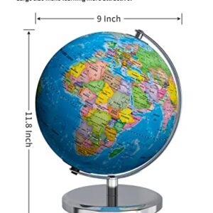 Waldauge Illuminated World Globe with Stand, 9" Earth Globes with Stable Heavy Metal Base for Kids Classroom Learning, LED Constellation Globe Night Light with HD Printed Map