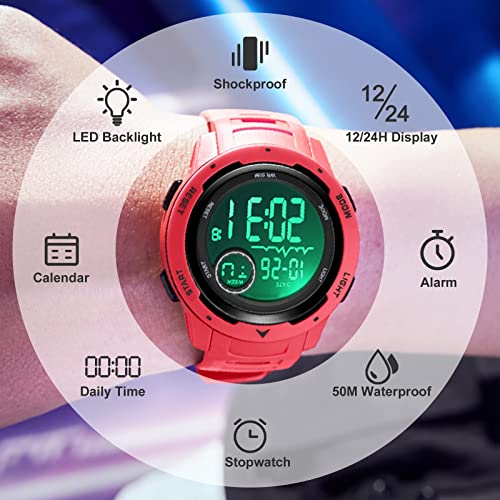 findtime Men's Digital Watch 50M Waterproof Tactical Watch Backlight Stopwatch Alarm 12/24H Sport Outdoor Wrist Mens Watch