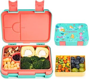 caperci mermaid kids bento lunch box - leakproof 6-compartment children's lunch container with removable compartment - ideal portions for ages 3 to 7, bpa-free materials
