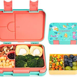 Caperci Mermaid Kids Bento Lunch Box - Leakproof 6-Compartment Children's Lunch Container with Removable Compartment - Ideal Portions for Ages 3 to 7, BPA-Free Materials