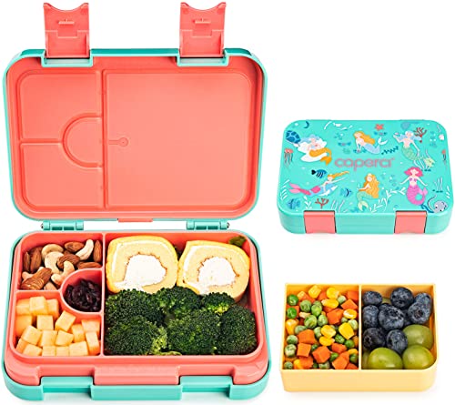 Caperci Mermaid Kids Bento Lunch Box - Leakproof 6-Compartment Children's Lunch Container with Removable Compartment - Ideal Portions for Ages 3 to 7, BPA-Free Materials