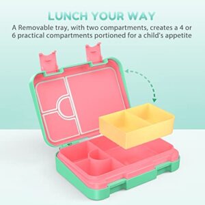 Caperci Mermaid Kids Bento Lunch Box - Leakproof 6-Compartment Children's Lunch Container with Removable Compartment - Ideal Portions for Ages 3 to 7, BPA-Free Materials