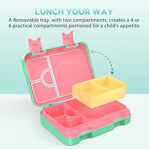 Caperci Mermaid Kids Bento Lunch Box - Leakproof 6-Compartment Children's Lunch Container with Removable Compartment - Ideal Portions for Ages 3 to 7, BPA-Free Materials