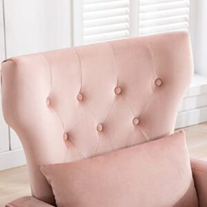 Kmax Velvet Accent Chair Mid-Century Tufted Arm Chair Gold Legs Pillow Wingback Chair for Bedroom Living Room Vanity Reading, Pink, Set of 2